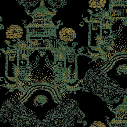 Mallion & Knowles Pagoda Fern/Gold Fire Retardant Curtains texture detail
