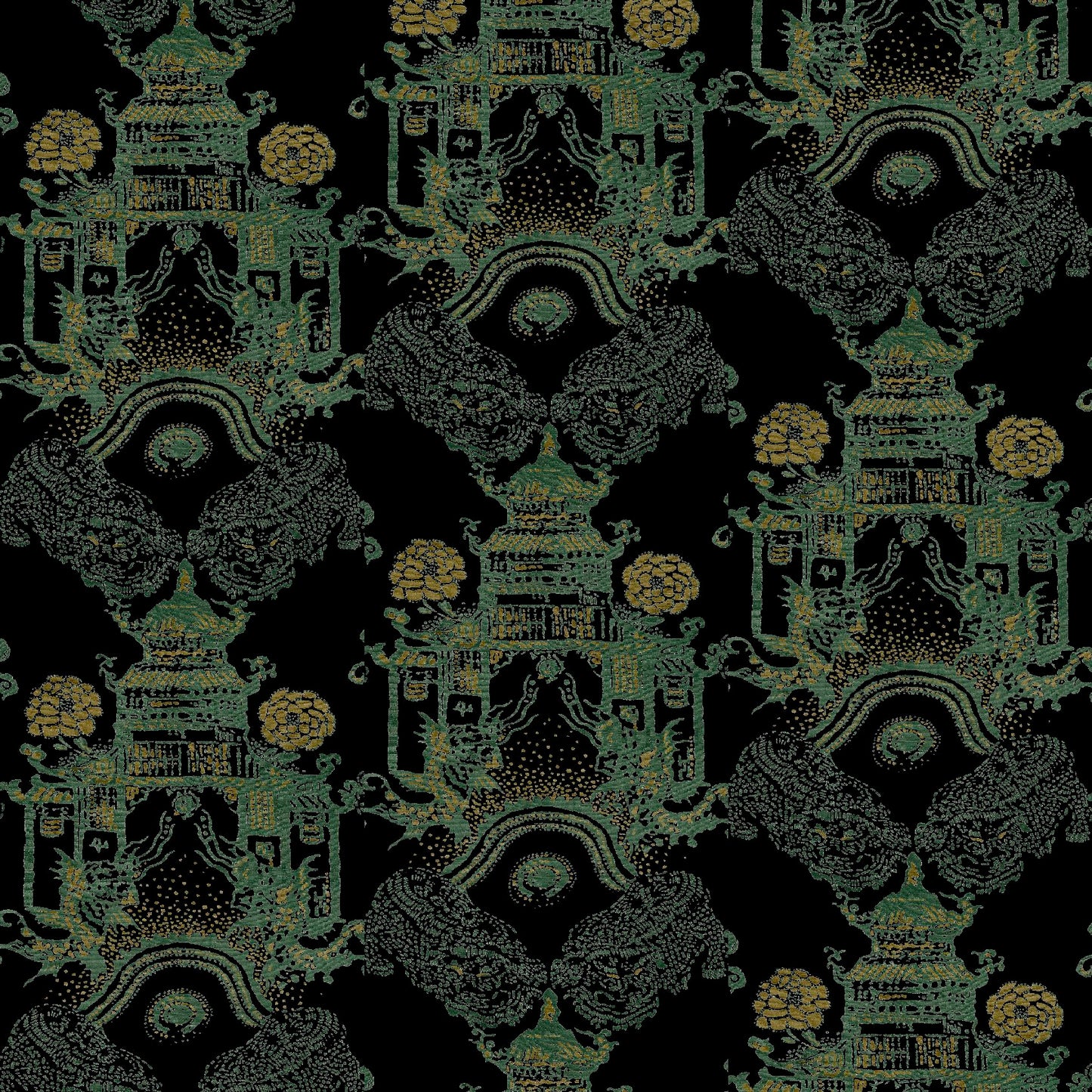 Mallion & Knowles Pagoda Fern/Gold Fire Retardant Curtains