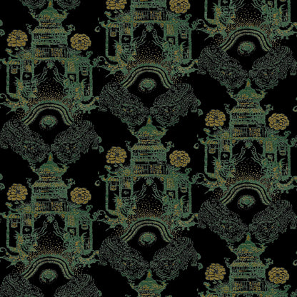 Mallion & Knowles Pagoda Fern/Gold Fire Retardant Curtains