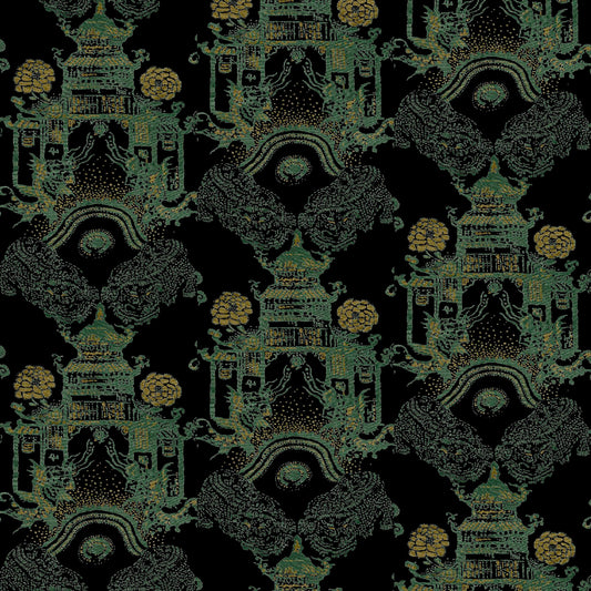 Mallion & Knowles Pagoda Fern/Gold Fire Retardant Curtains