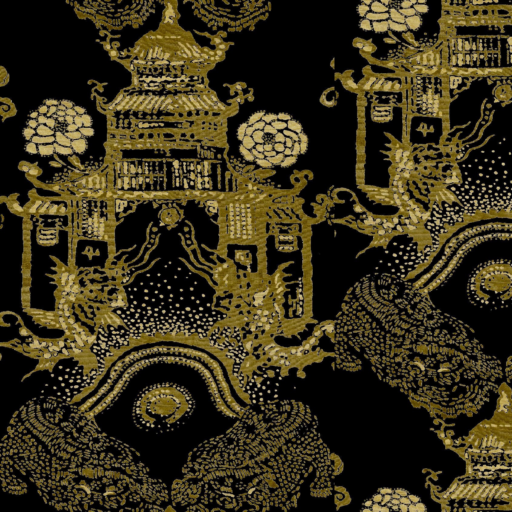 Mallion & Knowles Pagoda Gold/Yellow Fire Retardant Curtains texture detail