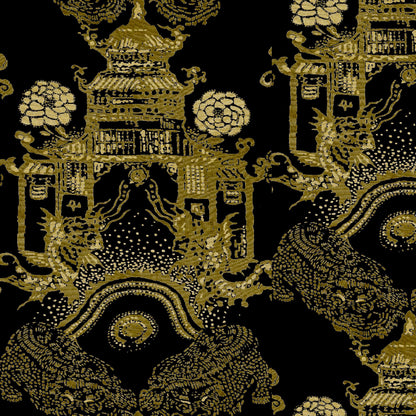 Mallion & Knowles Pagoda Gold/Yellow Fire Retardant Curtains texture detail