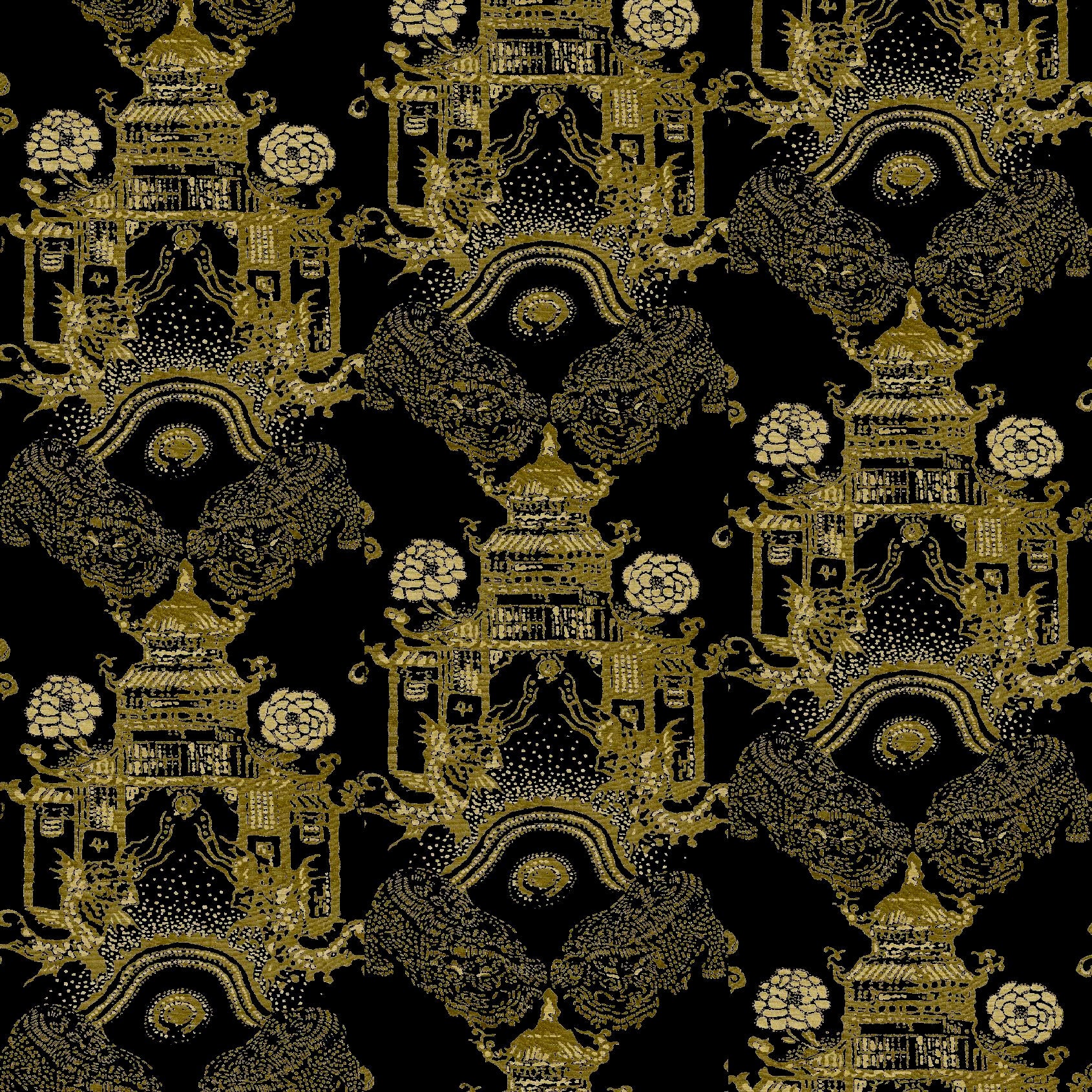 Mallion & Knowles Pagoda Gold/Yellow Fire Retardant Curtains