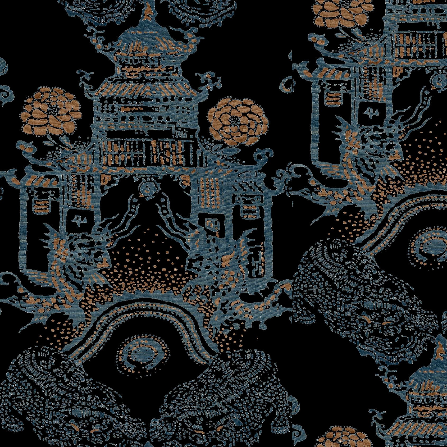 Mallion & Knowles Pagoda Steel/Apricot Fire Retardant Curtains texture detail