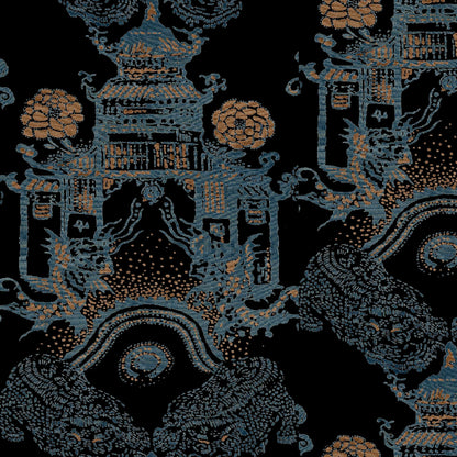 Mallion & Knowles Pagoda Steel/Apricot Fire Retardant Curtains texture detail