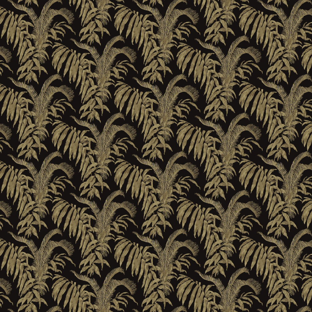 Mallion & Knowles Palm Court Black/Gold Fire Retardant Curtains texture detail