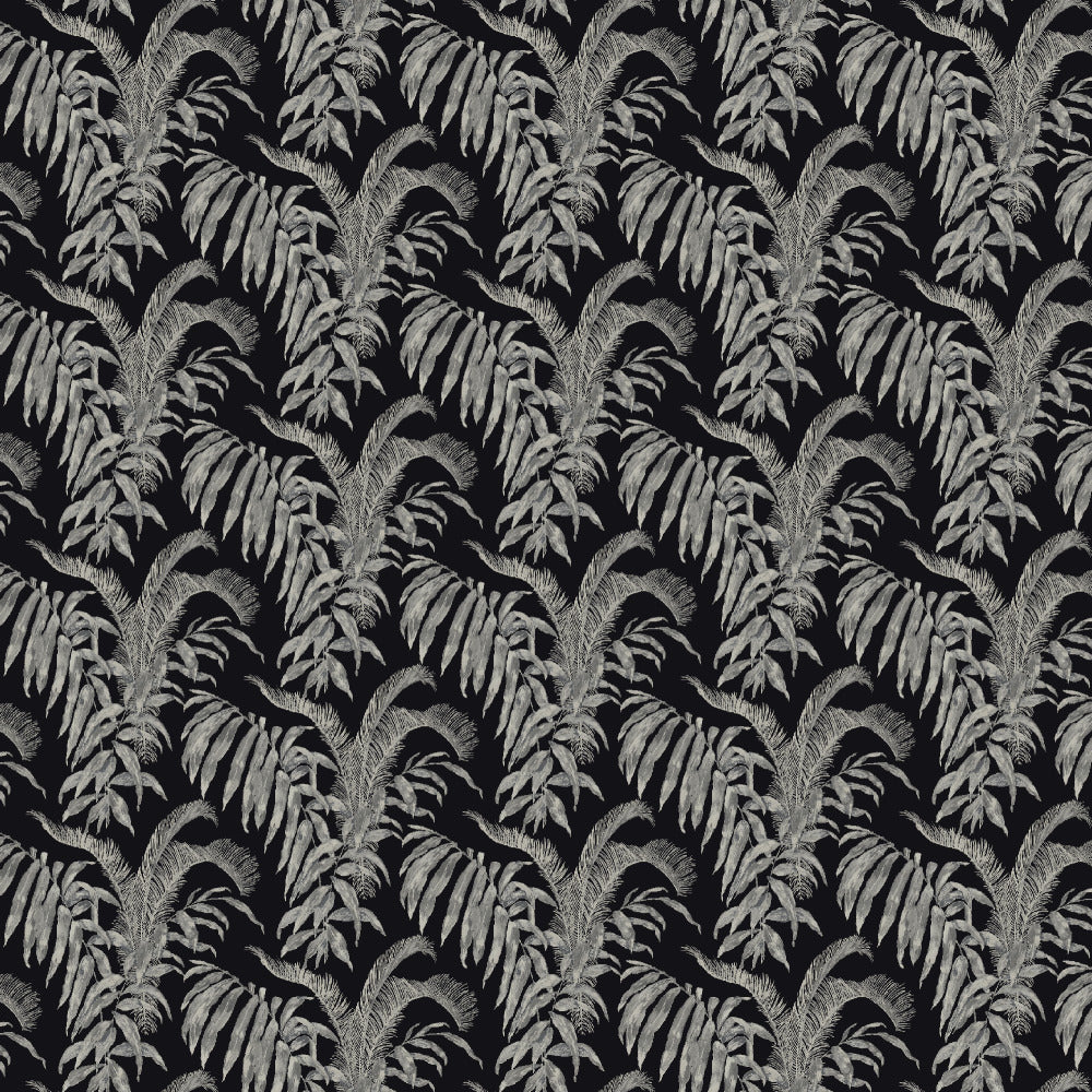 Mallion & Knowles Palm Court Black/Silver Fire Retardant Curtains texture detail