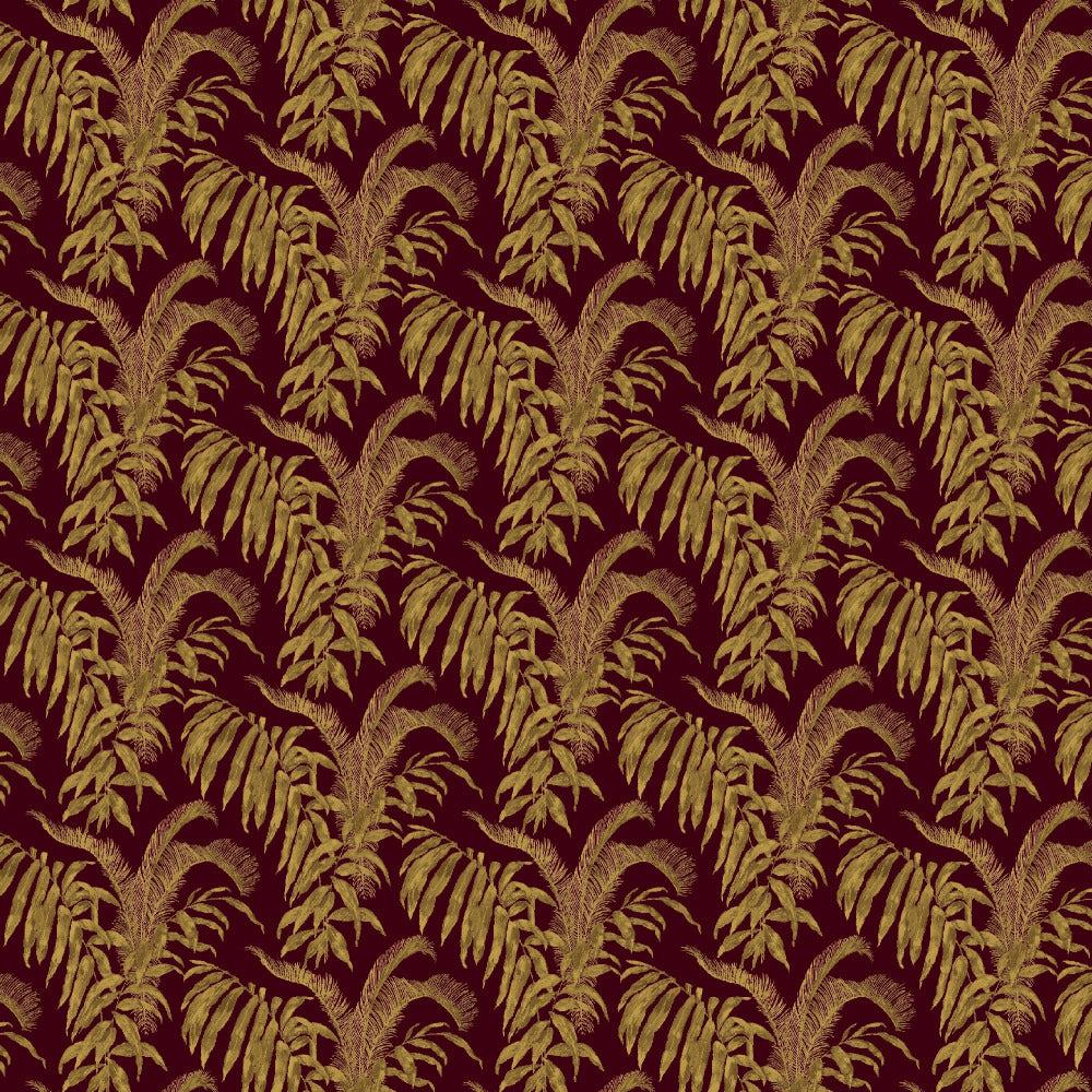 Mallion & Knowles Palm Court Crimson/Gold Fire Retardant Curtains texture detail