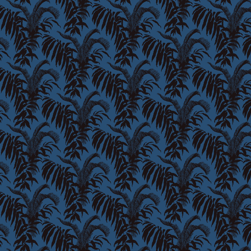 Mallion & Knowles Palm Court Cyan/Black Fire Retardant Curtains texture detail