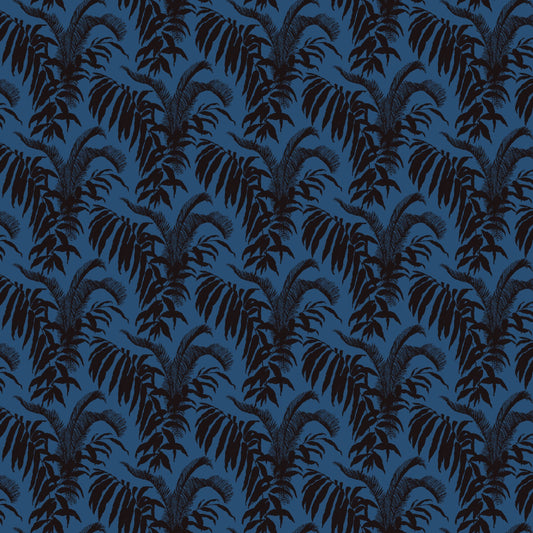 Mallion & Knowles Palm Court Cyan/Black Fire Retardant Curtains texture detail