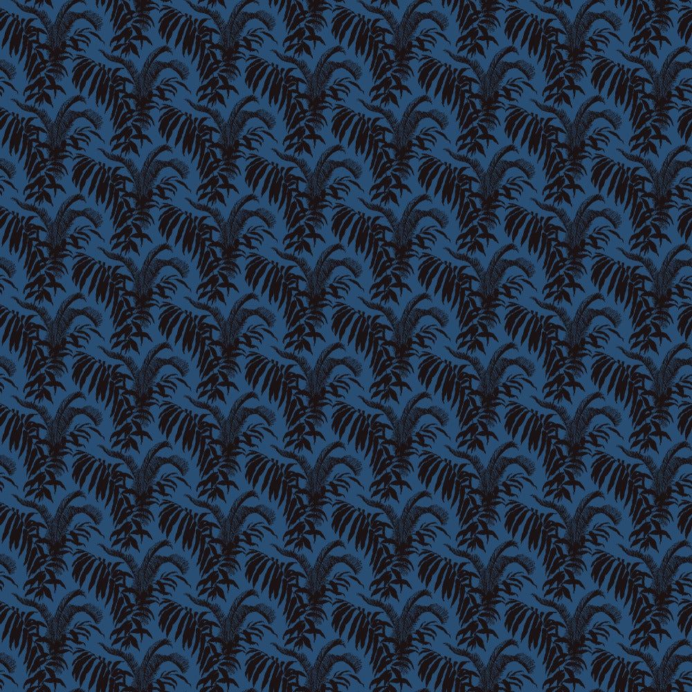 Mallion & Knowles Palm Court Cyan/Black Fire Retardant Curtains