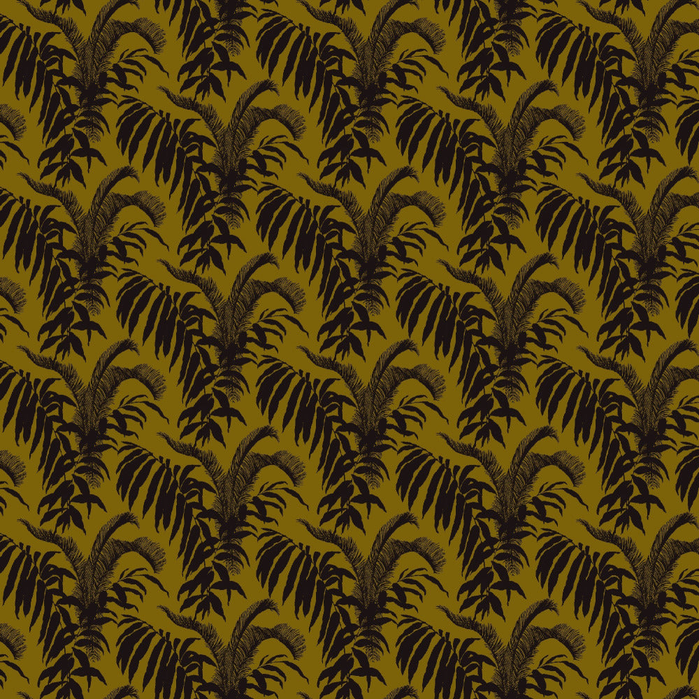 Mallion & Knowles Palm Court Gold/Black Fire Retardant Curtains texture detail