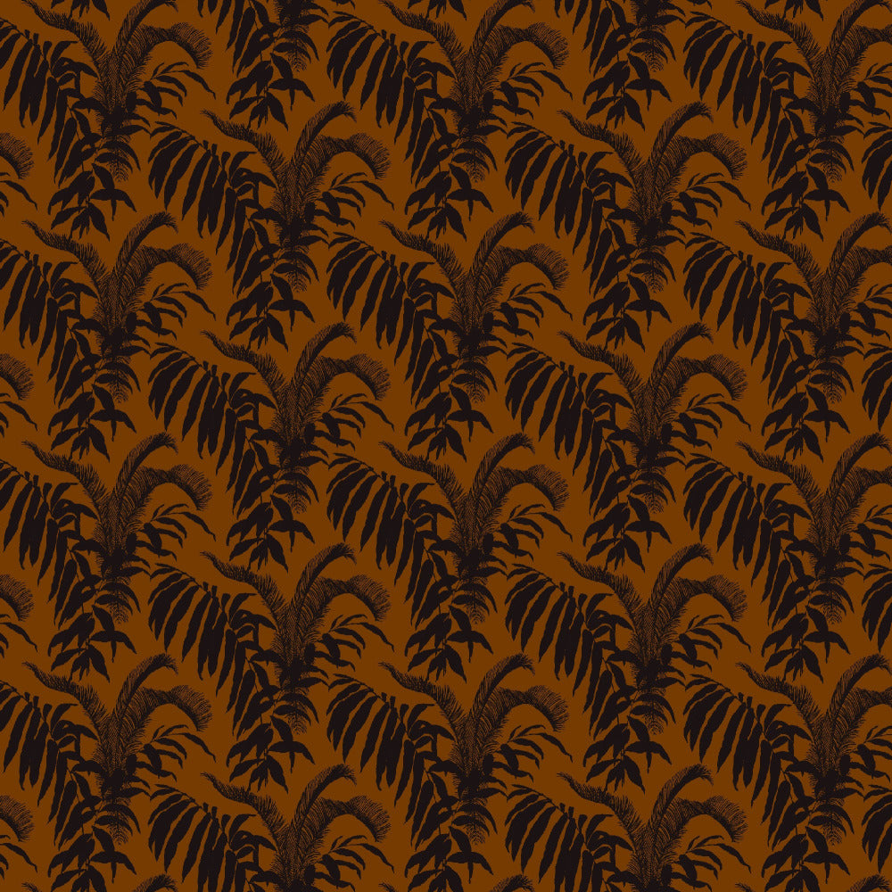 Mallion & Knowles Palm Court Rust/Black Fire Retardant Curtains texture detail
