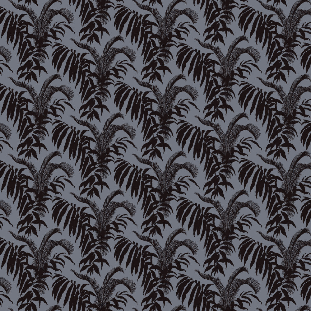 Mallion & Knowles Palm Court Silver/Black Fire Retardant Curtains texture detail