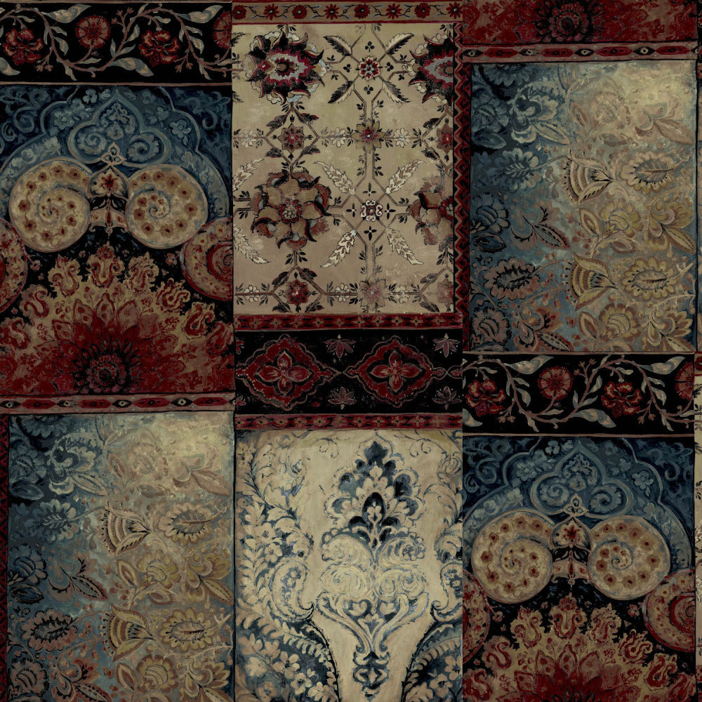 Mallion & Knowles Pashmina Burgundy-Turq Fire Retardant Curtains