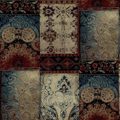 Mallion & Knowles Pashmina Burgundy-Turq Fire Retardant Curtains
