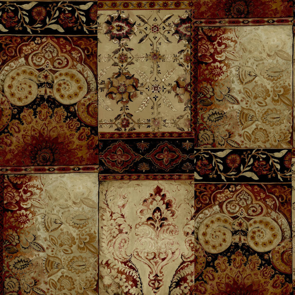 Mallion & Knowles Pashmina Crimson-Beige Fire Retardant Curtains