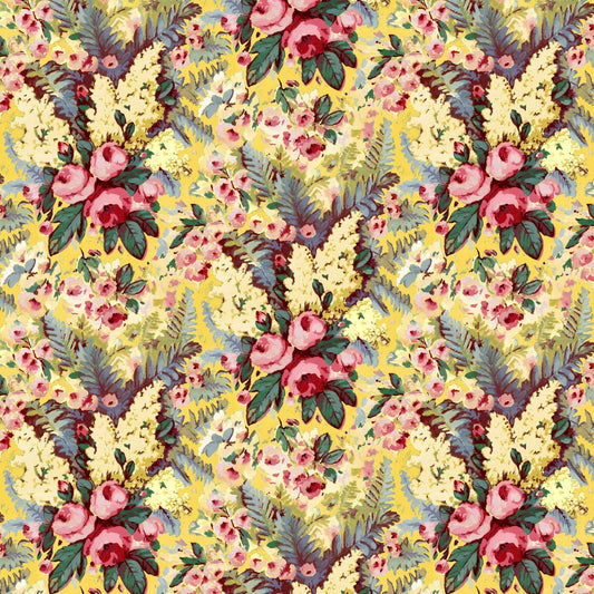 Mallion & Knowles Rose Bower Yellow Fire Retardant Curtains