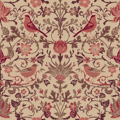 Mallion & Knowles Song Bird Berry Fire Retardant Curtains texture detail