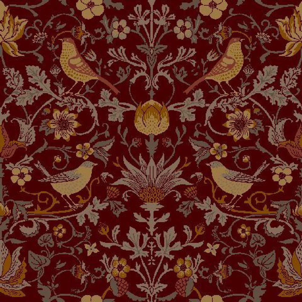 Mallion & Knowles Song Bird Crimson Fire Retardant Curtains texture detail