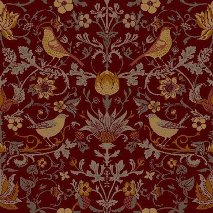 Mallion & Knowles Song Bird Crimson Fire Retardant Curtains texture detail
