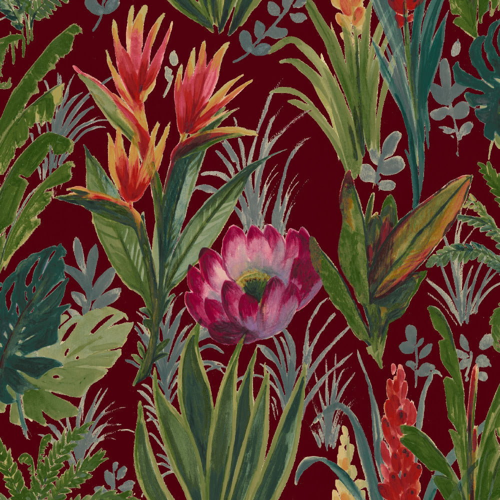 Mallion & Knowles Tahiti Crimson Fire Retardant Curtains texture detail