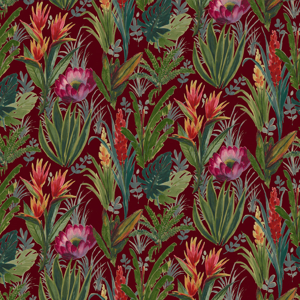 Mallion & Knowles Tahiti Crimson Fire Retardant Curtains