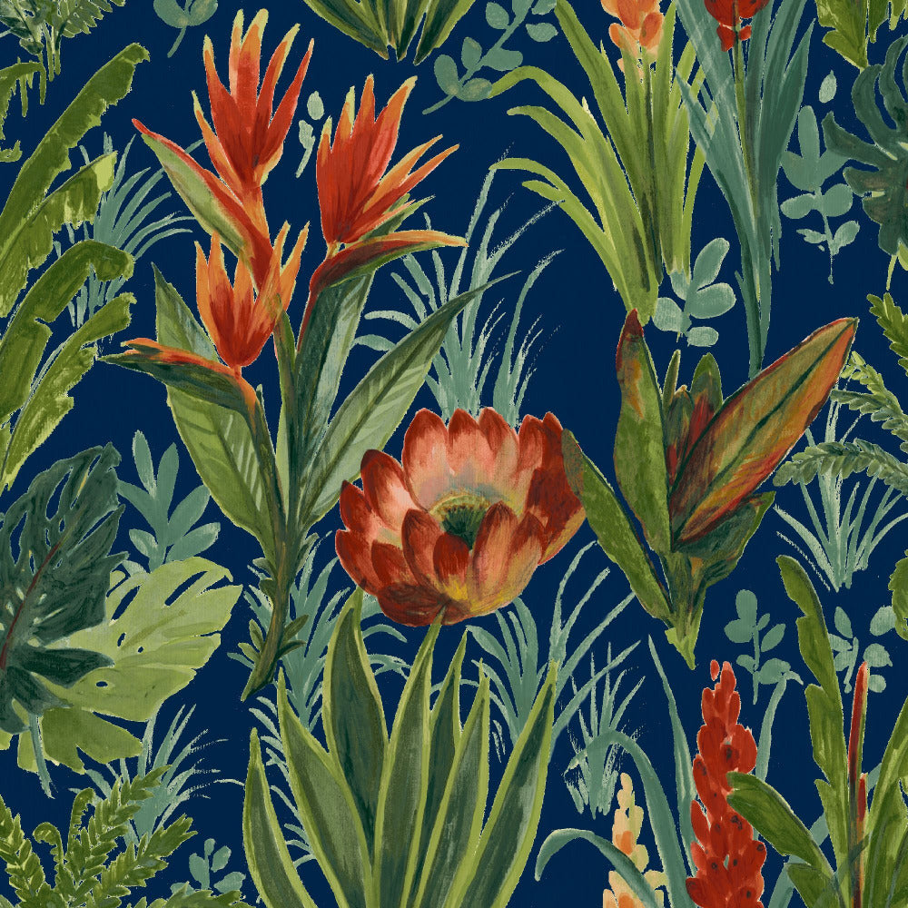 Mallion & Knowles Tahiti Navy Fire Retardant Curtains texture detail