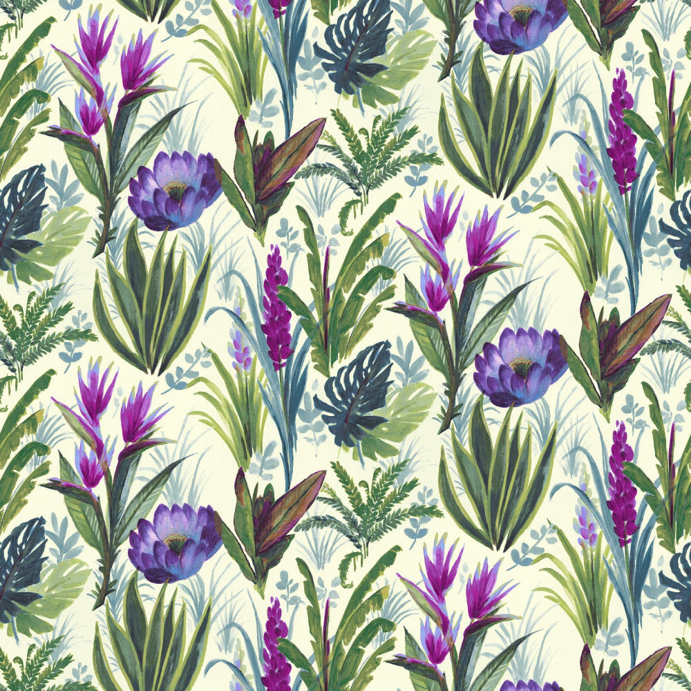 Mallion & Knowles Tahiti Purple Fire Retardant Curtains