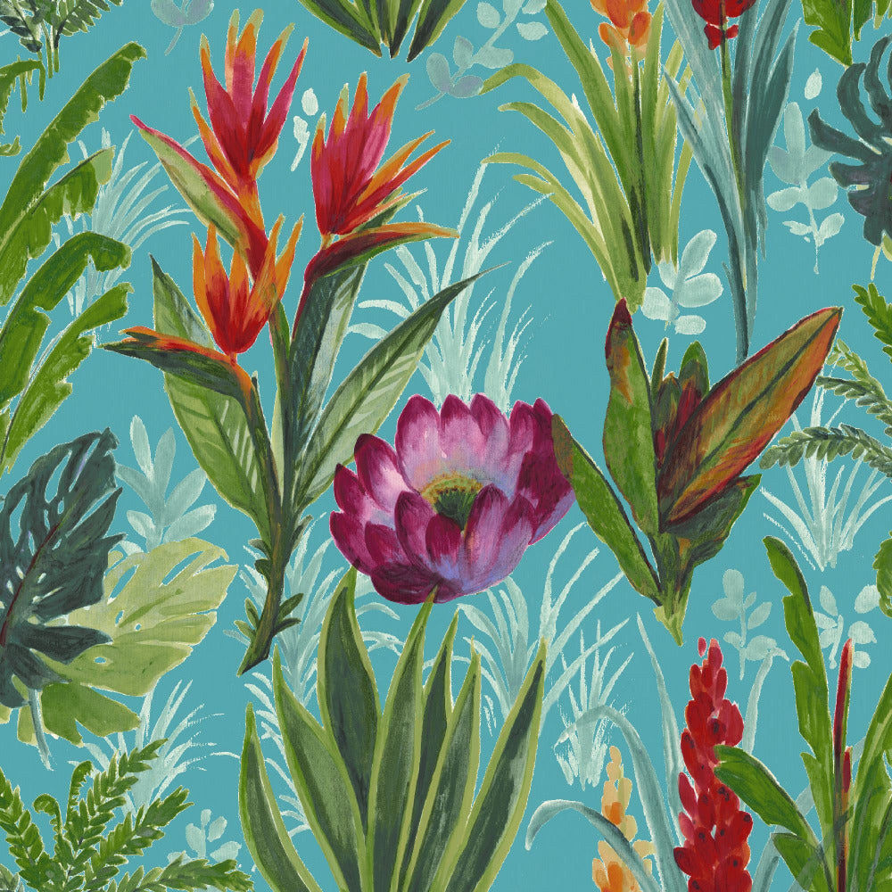 Mallion & Knowles Tahiti Teal Fire Retardant Curtains texture detail