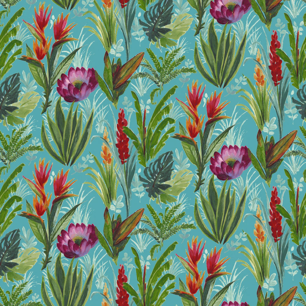Mallion & Knowles Tahiti Teal Fire Retardant Curtains