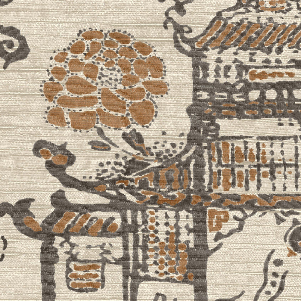 Mallion & Knowles Zen Garden Coco-Rust Fire Retardant Curtains texture detail