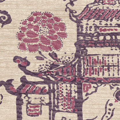 Mallion & Knowles Zen Garden Damson-Rose Fire Retardant Curtains texture detail