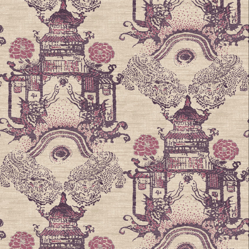 Mallion & Knowles Zen Garden Damson-Rose Fire Retardant Curtains
