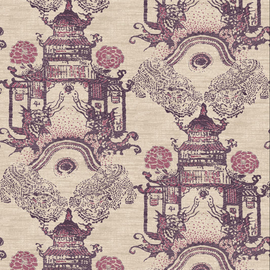 Mallion & Knowles Zen Garden Damson-Rose Fire Retardant Curtains