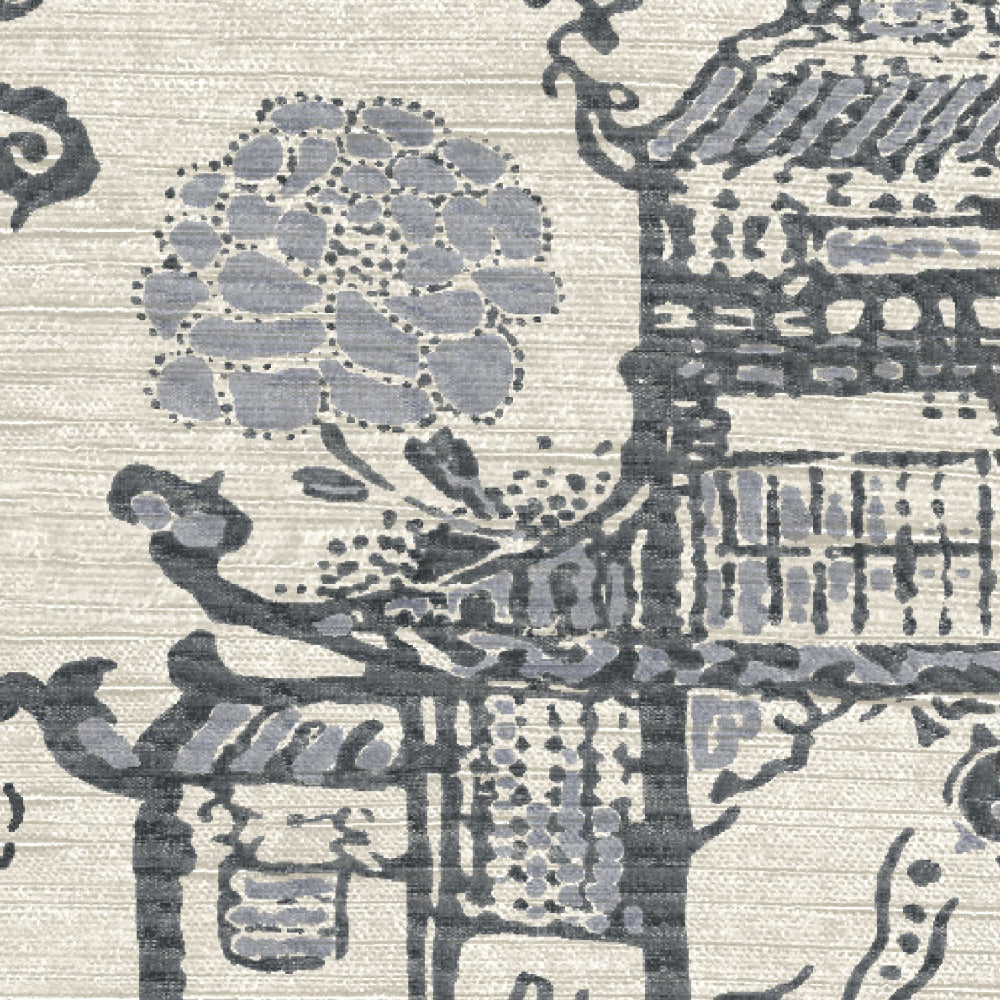 Mallion & Knowles Zen Garden Graphite-Silver Fire Retardant Curtains texture detail