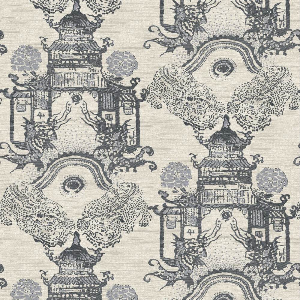 Mallion & Knowles Zen Garden Graphite-Silver Fire Retardant Curtains