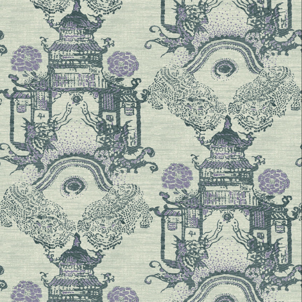 Mallion & Knowles Zen Garden Jade-Lilac Fire Retardant Curtains