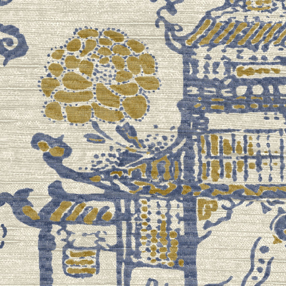 Mallion & Knowles Zen Garden Slate-Gold Fire Retardant Curtains texture detail