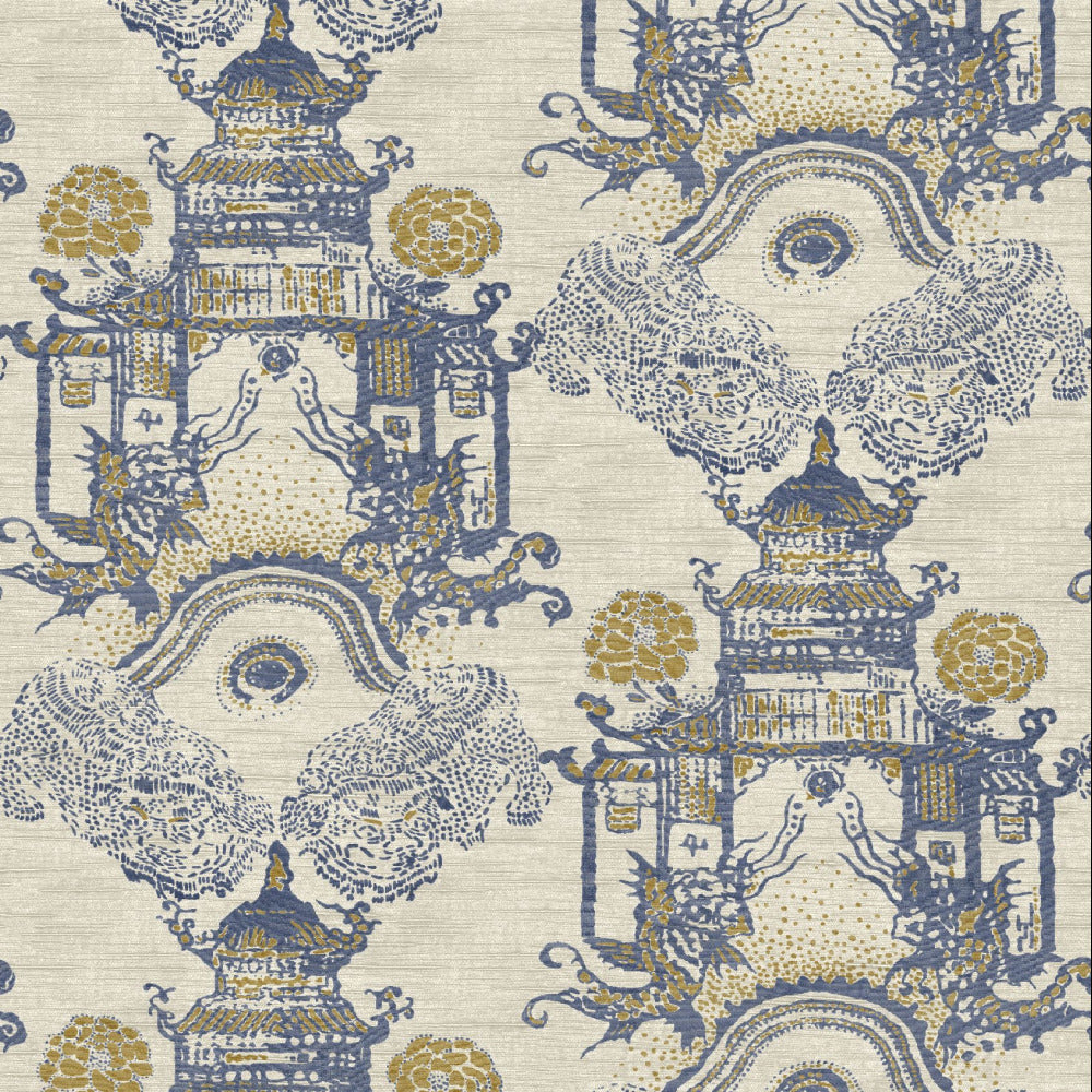 Mallion & Knowles Zen Garden Slate-Gold Fire Retardant Curtains