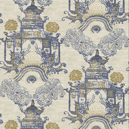 Mallion & Knowles Zen Garden Slate-Gold Fire Retardant Curtains