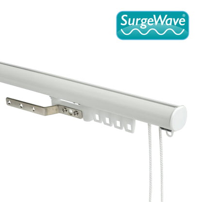 Motiva Round Corded curtain track in white dressed with wave curtains