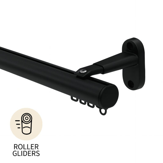 Motiva Round contract curtain track in black – roller gliders
