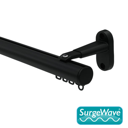 Motiva Round contract curtain track in black – SurgeWave gliders for wave curtains