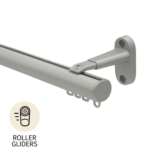 Motiva Round contract curtain track in silver – roller gliders