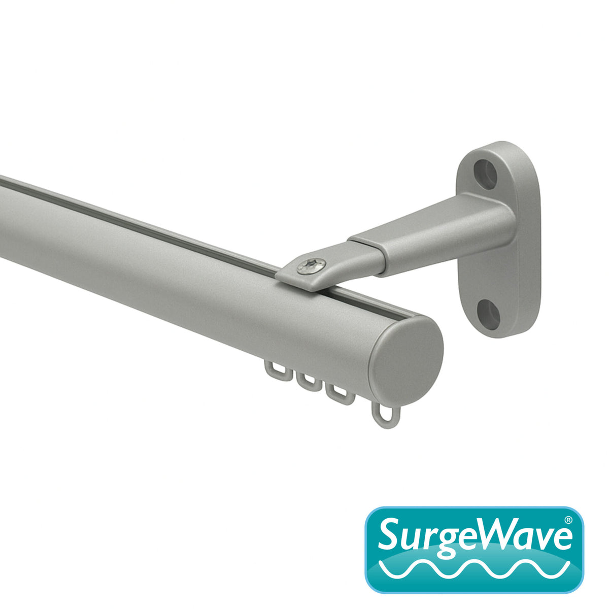 Motiva Round contract curtain track in silver – SurgeWave gliders for wave curtains