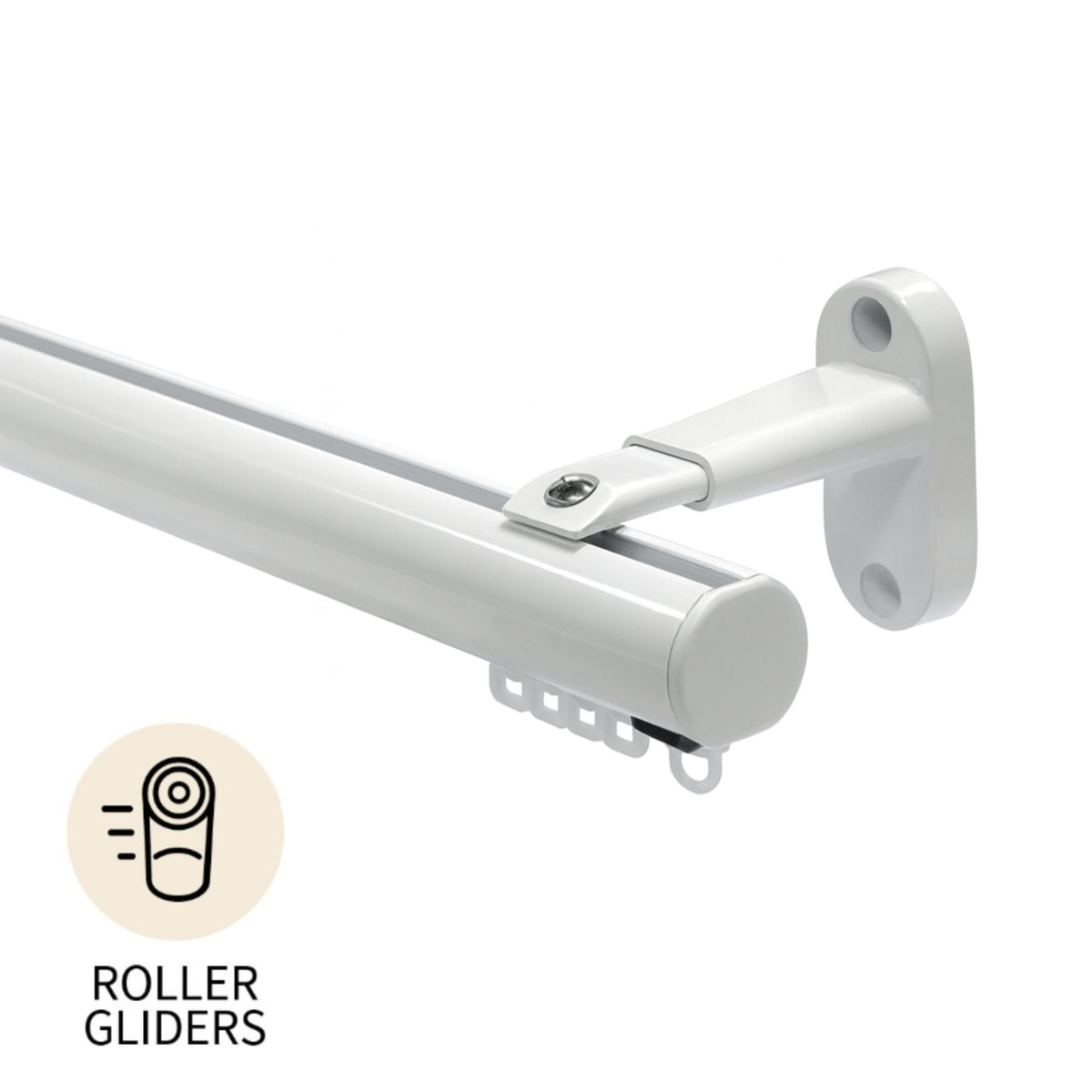 Motiva Round contract curtain track in white – roller gliders