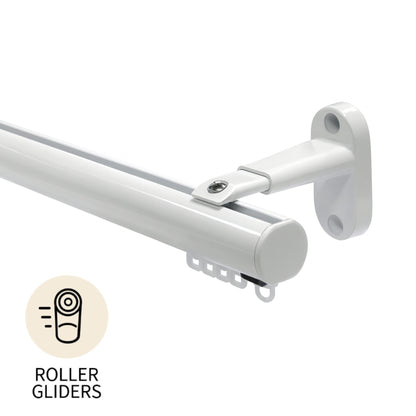 Motiva Round contract curtain track in white – roller gliders