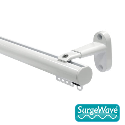 Motiva Round contract curtain track in white – SurgeWave gliders for wave curtains
