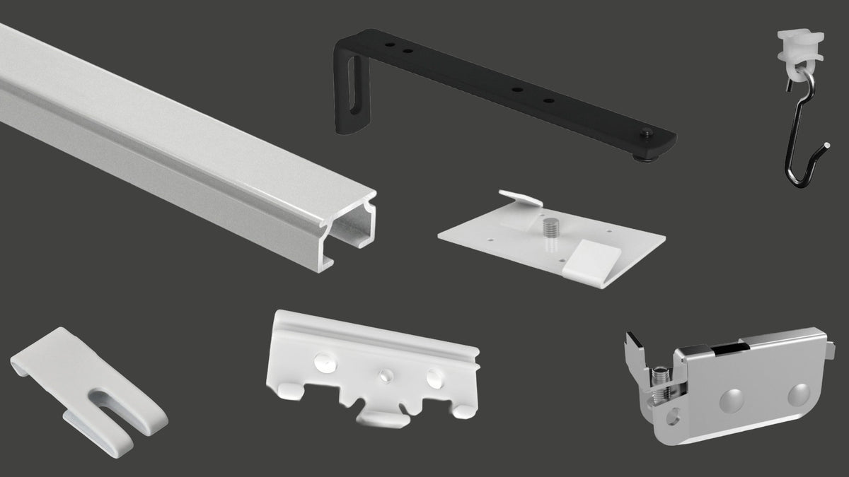 W-Section kit components – brackets, gliders, end caps and end stops